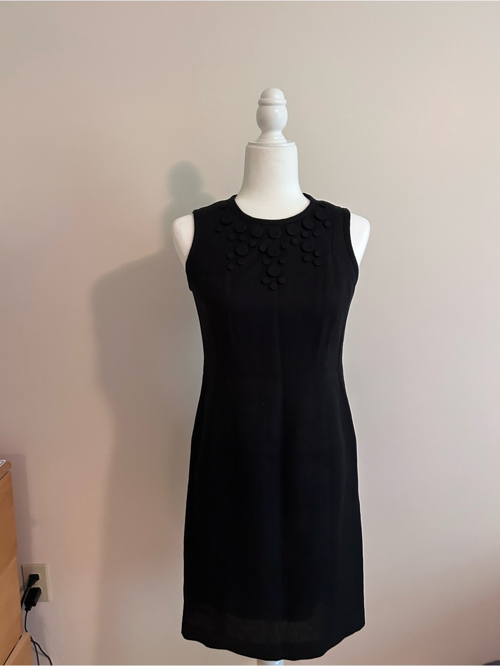 Talbots Black Sleeveless Sheath Dress with Dot Appliqué